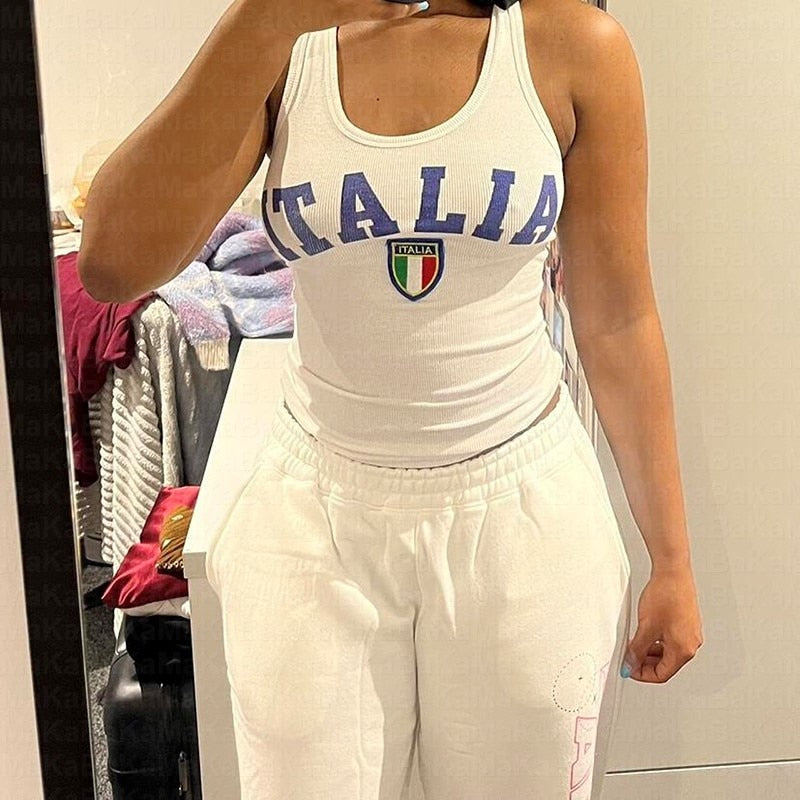 Italy Jumbo Print White Tank Top