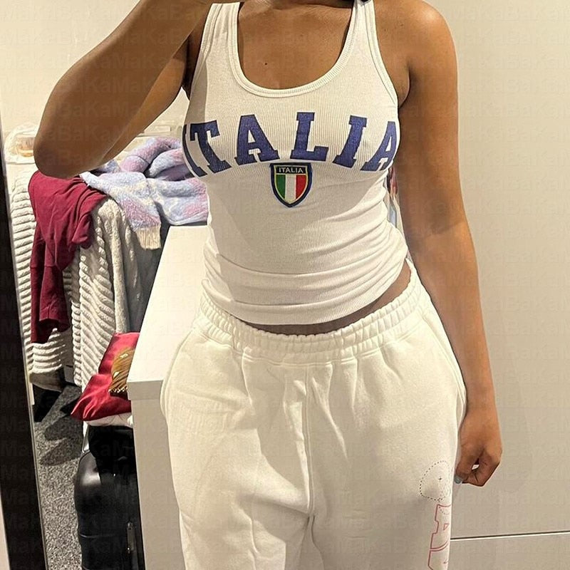 Italy Jumbo Print White Tank Top